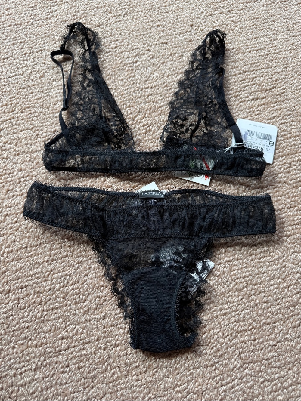 La Perla Black Sheer Lace Bralette and Bikini Briefs